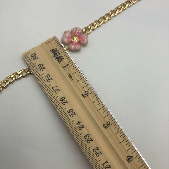 18K Gold Plated Women's Bracelet with Pink Flower Hypoallergenic Waterproof - Picture 8 of 10